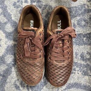 NOBULL Women’s Brown Perforated Leather Lace-Up Sneakers